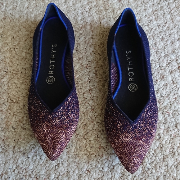 Rothy's The Point Midnight Metallic Blue and Pink Flats Size 9 - Picture 7 of 12